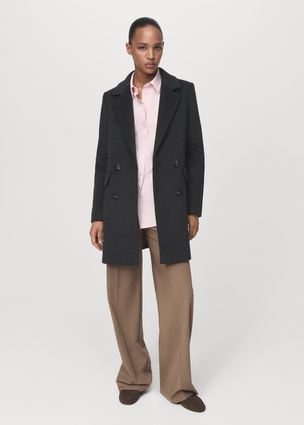 MANGO Двубортное шерстяное пальто, серый