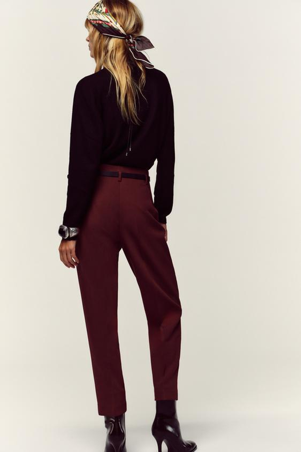 ZARA БРЮКИ С ВЫСОКОЙ ПОСАДКОЙ И РЕМНЕМ, БУРГУНДИ