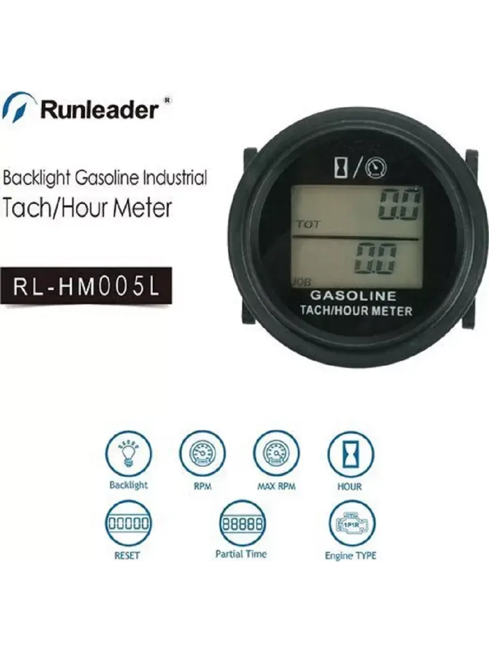 Тахометр цифр.+ м/ч Врезной 12В (Ф=60мм, L провода = 4м)