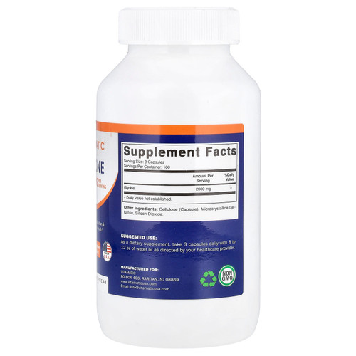 Vitamatic, глицин, 300 вегетарианских капсул (666 мг в 1 капсуле)