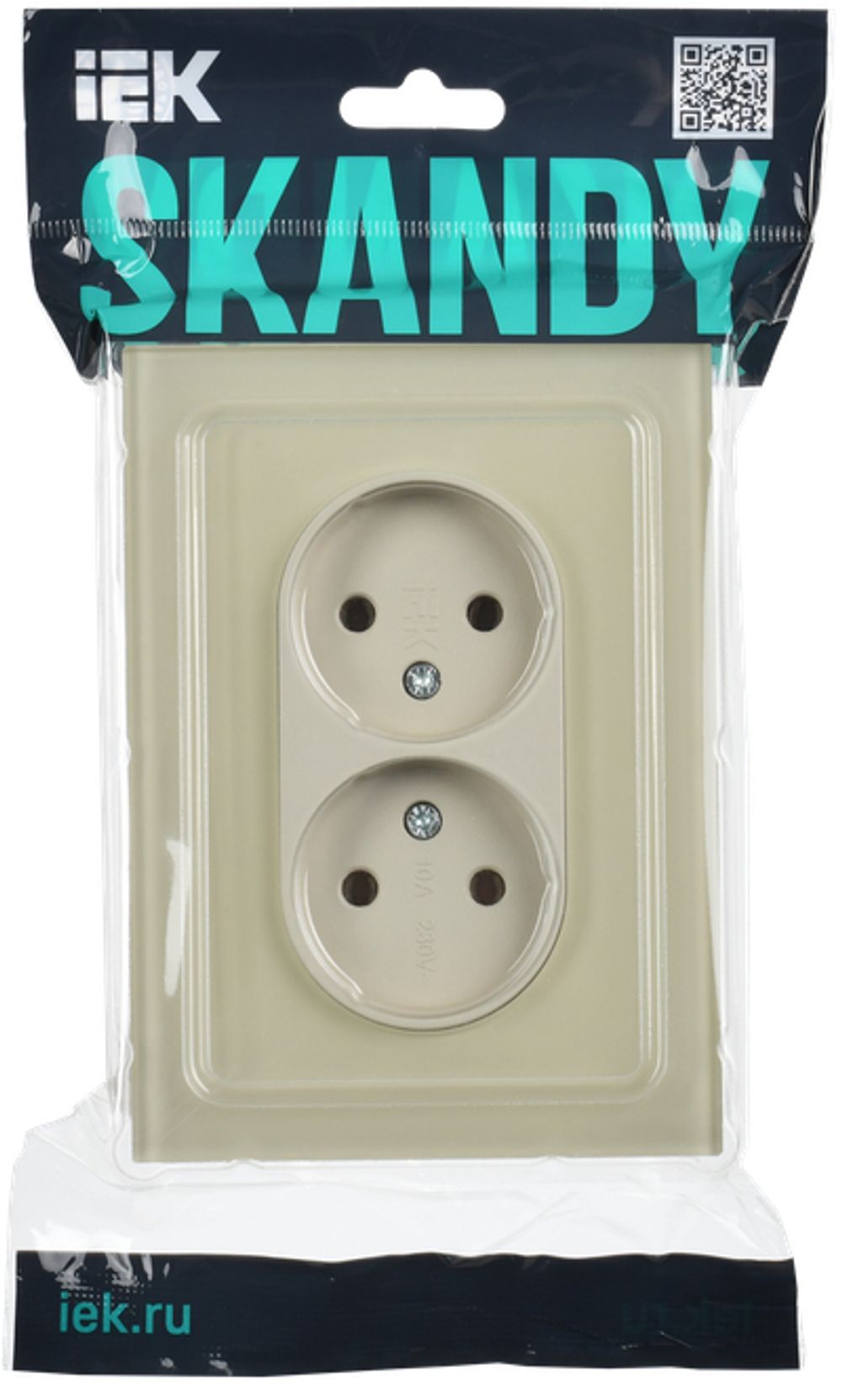 SKANDY Розетка 2-местная без заземления без защитных шторок для плоской вилки 10А SK-R03B стекло бежевый IEK