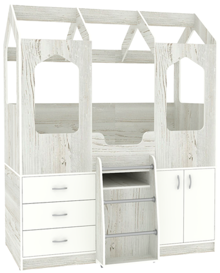 Кровать-чердак КарИВи Домик Сказка с выдвижным столом ДС-14 Винтерберг Белый