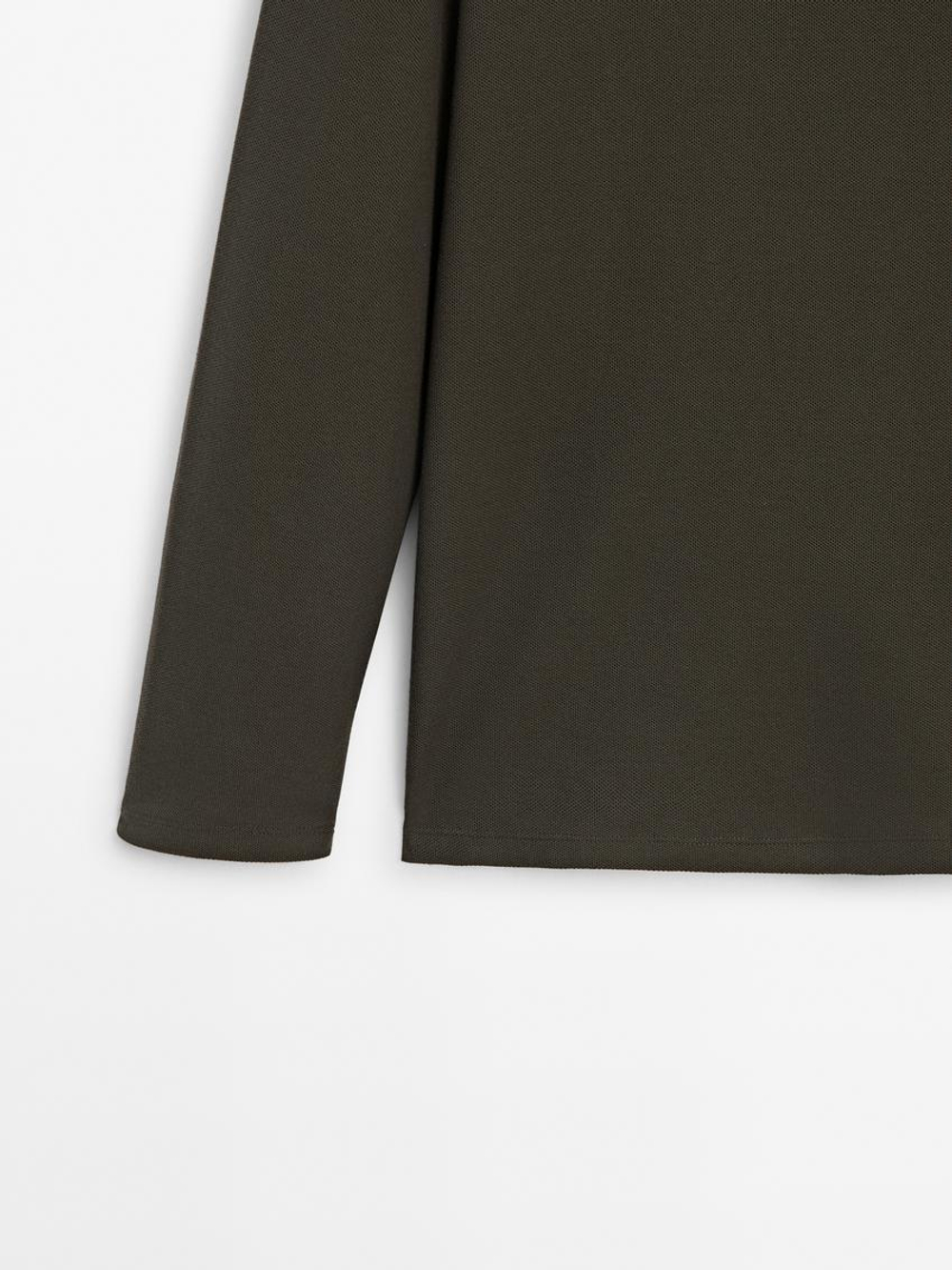 Massimo Dutti Поло комфортного кроя с длинными рукавами, темно-зеленый
