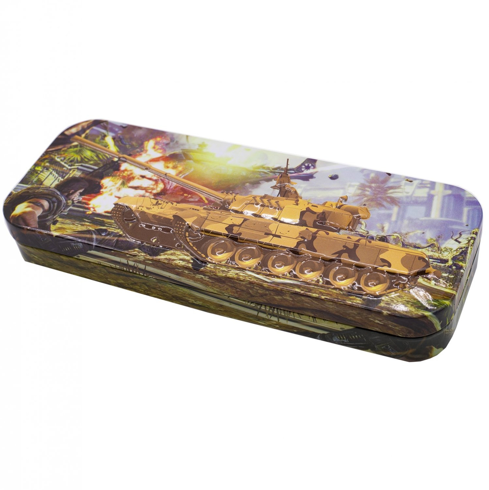 Пенал металлический 2 отделения Alingar, таблица умножения, 80 х 205 мм, "Tank", ассорти (танки)