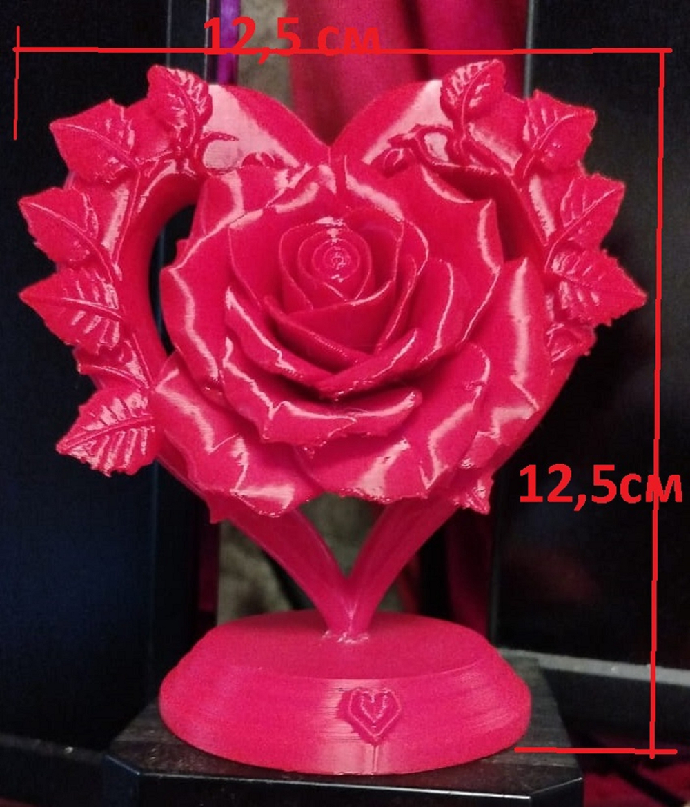 Роза красная в сердце - 3D фигурка подарок для женской половины на все случаи жизни