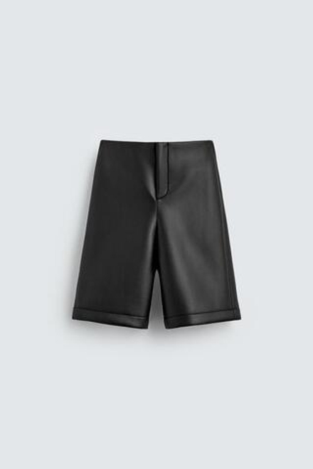 ZARA HARRY LAMBERT X DISNEY ДЛИННЫЕ БЕРМУДЫ С ЭФФЕКТОМ КОЖИ, ЧЕРНЫЙ