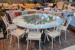 Столовая группа Domiziani Tropical на 10 персон, стол из лавового камня диам. 230 см, кресла нерж. сталь - 10 шт., Италия