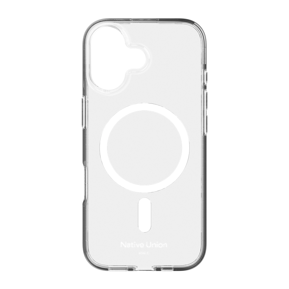 Прозрачный чехол MagSafe Native Union (Re)Clear Case для iPhone 17 Глянцевый гибридный чехол из переработанного пластика, повышенным уровнем защиты при падении и вырезом для Контроллера камеры. Производителем заявлена устойчивость к пожелтению