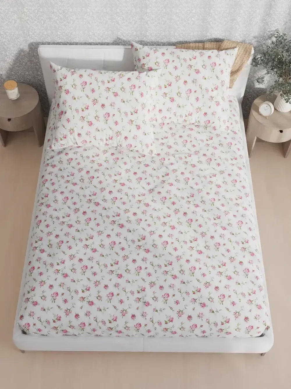 Постельное белье Полисатин Мечта "Бутоны роз" евро Наволочка 50х70 см 2 шт Простынь на резинке 180x200 см Пододеяльник 200x215 см