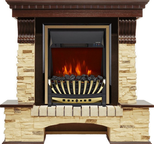 Каминокомплект Pierre Luxe - Темный дуб / Сланец с очагом Aspen Gold