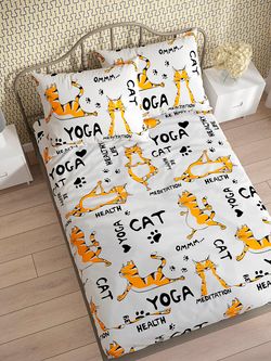 Простынь на резинке поплин Сказка "Yogacat" 120x200 см