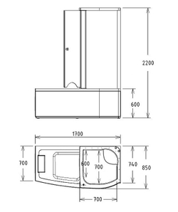 Акриловая ванна с душевой кабиной Gemy 170x85 G8040 C R с гидромассажем