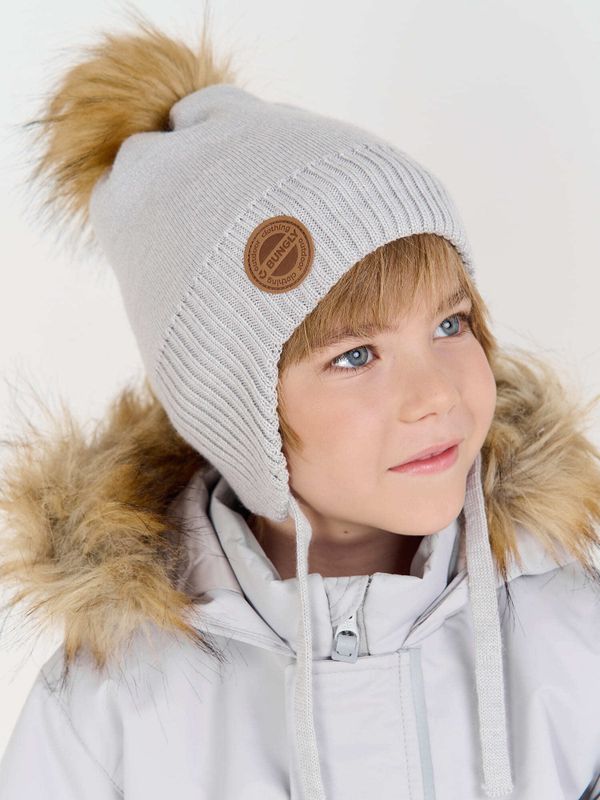 Шапка зимняя из смесовой шерсти с меховым помпоном 