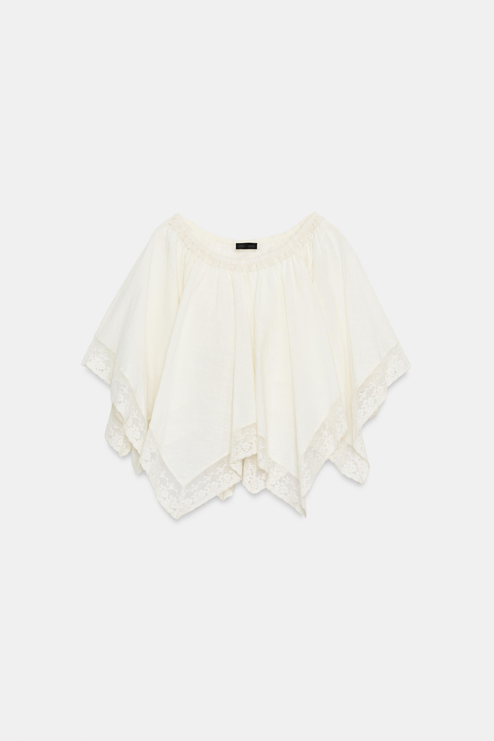 ZARA ТОП-НАКИДКА С КРУЖЕВОМ, ЭКРЮ