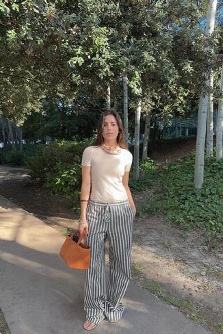 ZARA ШИРОКИЕ БРЮКИ В ПОЛОСКУ, БЕЛЫЙ/МОРСКОЙ СИНИЙ