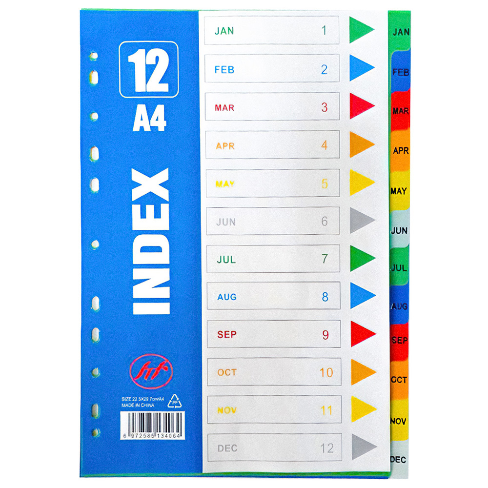 Разделитель пластиковый BASY, А4, January-December, цветной