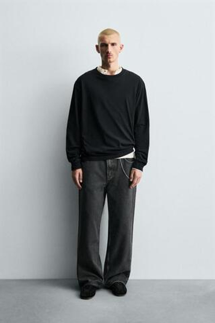 ZARA ДЖИНСЫ BAGGY FIT С ЭФФЕКТОМ ВОЩЕНИЯ, УГОЛЬНЫЙ