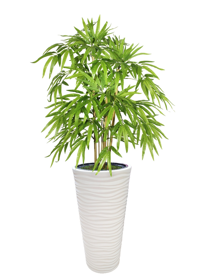Искусственный Бамбук 130 см светло-зеленый в высоком круглом белом кашпо