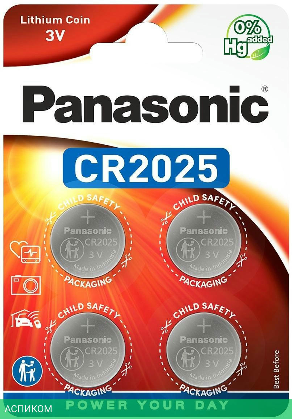 Батарейка Panasonic Lithium CR2025 BL4 (CR-2025EL/4B)