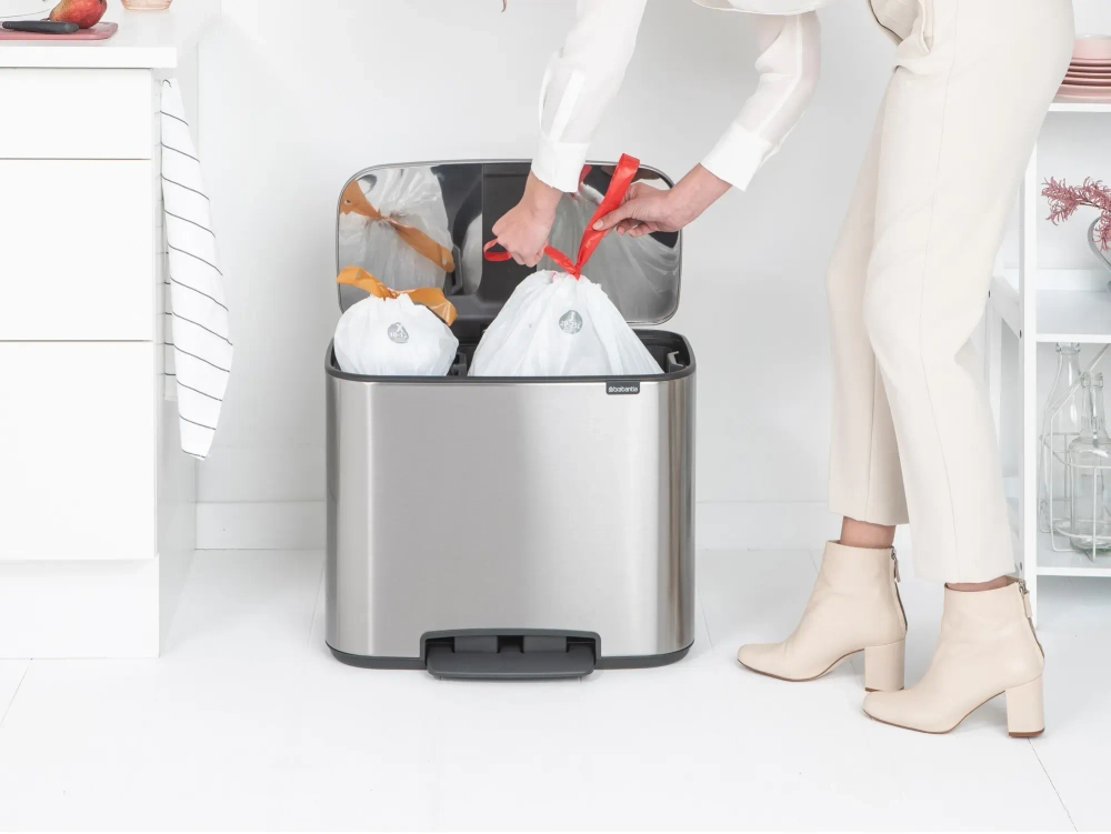 Brabantia Контейнер для мусора Bo 11+23 л для сортировки матовое серебро