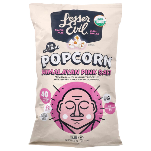 LesserEvil, Popcorn, розовая гималайская соль, 130 г (4,6 унции)