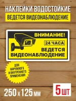Наклейка Ведется видеонаблюдение виниловая 250х125 мм 5 шт