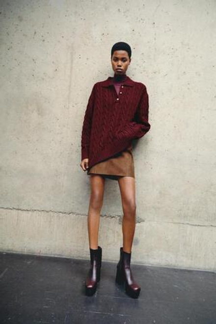 ZARA СВИТЕР С УЗОРОМ «КОСЫ», ЦВЕТ БУРГУНДСКОГО ВИНА