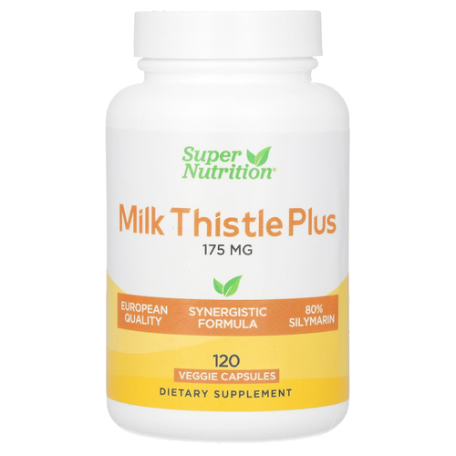 Super Nutrition, Milk Thistle Plus, расторопша с экстрактами куркумы и артишока, 175 мг, 120 растительных капсул