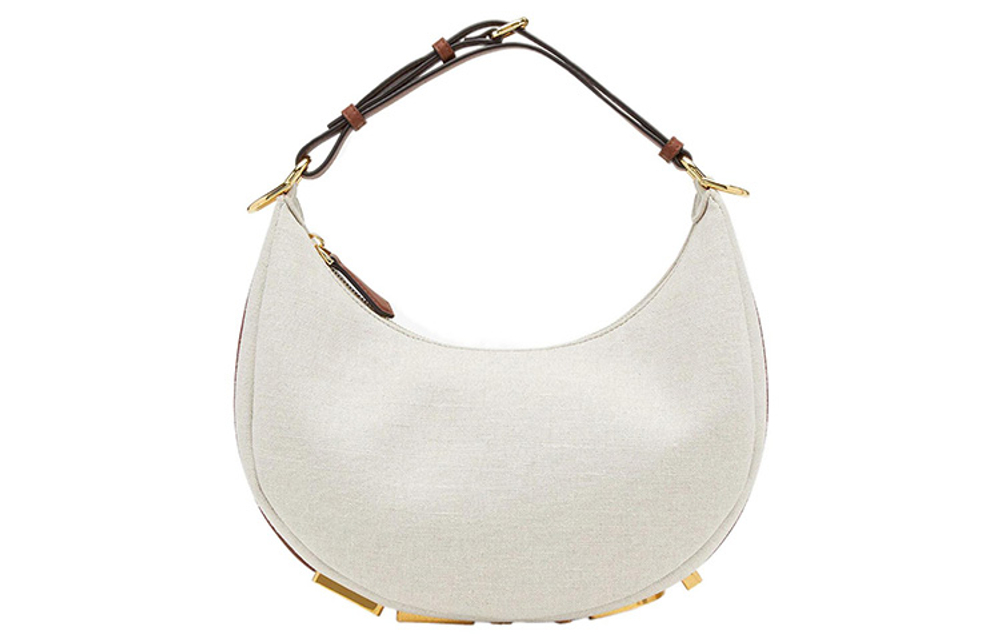 FENDI Fendigraphy Canvas Crescent Bag, Shoulder Bag, Handbag Women"s White