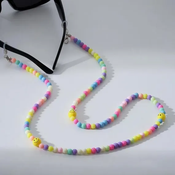 Цепочка для очков "Смайлик" бусинки, цветная, 70 см