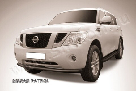 Защита переднего бампера (нержавейка) Nissan Patrol (2010-2014) d76 (черный)