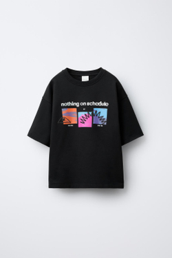 ZARA ФУТБОЛКА С РЕЛЬЕФНЫМ ПРИНТОМ, ТЕМНЫЙ АНТРАЦИТ