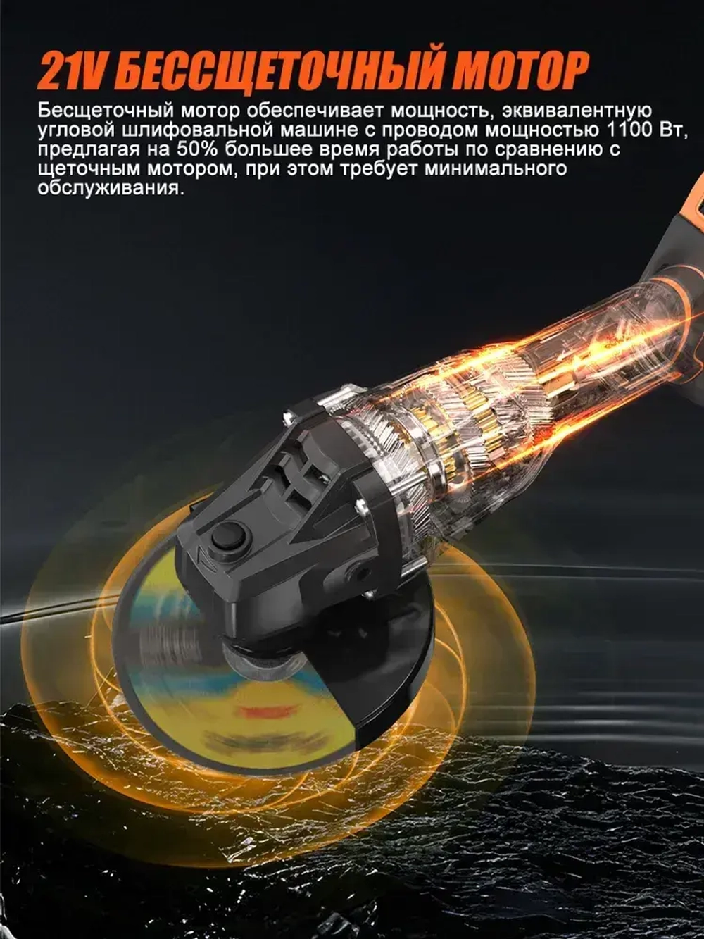 Болгарка аккумуляторная бесщеточная с регулировкой оборотов Luxotron, УШМ, 125мм, 3000-9000 об/мин, 2 АКБ 5.0 Ач, 21В, углошлифовальная машина, плиткорез электрический