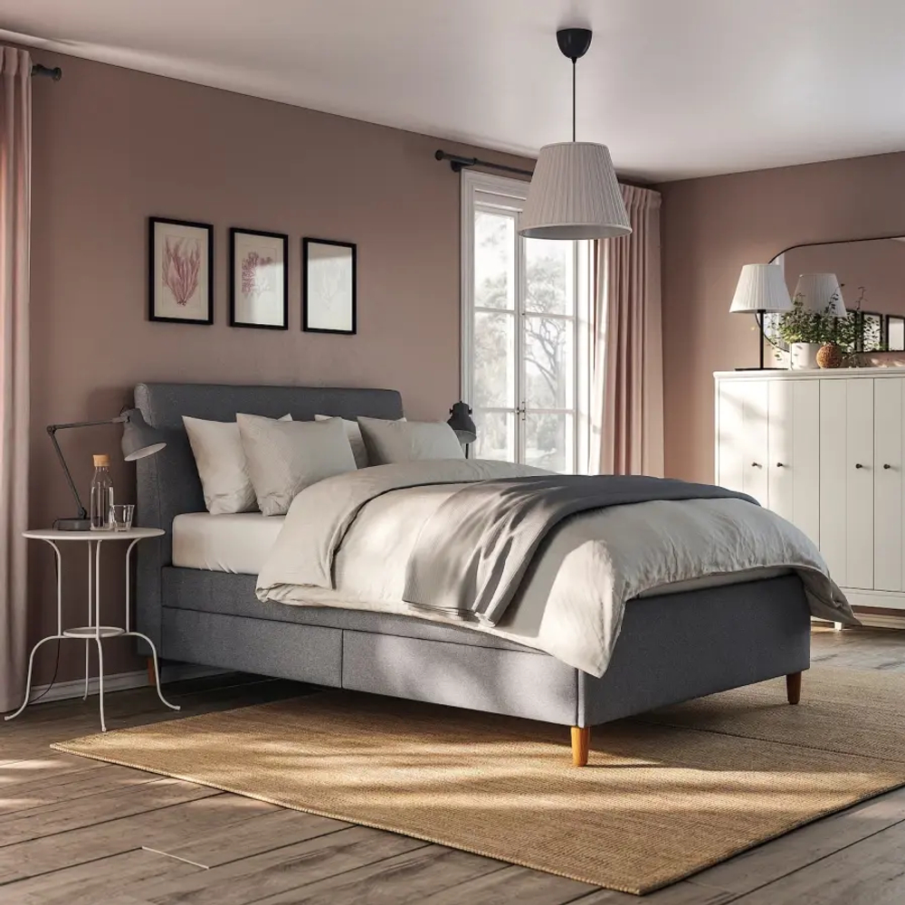 Кровать с мягкой обивкой и выдвижными ящиками - IKEA IDANÄS/IDANAS, 200х140 см, темно-серый, ИДАНЭС ИКЕА