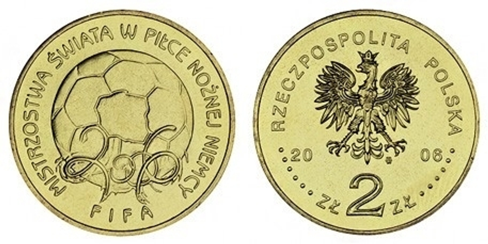 2 злотых Чемпионат мира по футболу, Германия (Спорт) 2006 год, Польша. UNC
