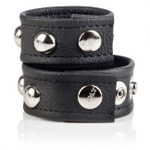 Утяжка для одновременной утяжки пениса и мошонки Leather Strap Domed With Ball Strap (Цвет: черный)