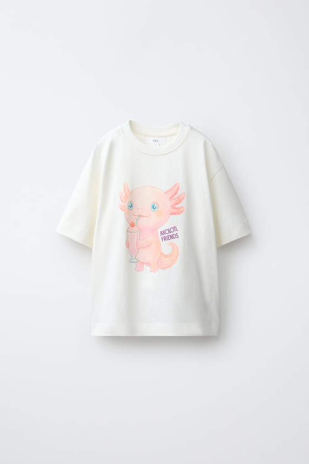 ZARA ФУТБОЛКА С ПРИНТОМ АКСОЛОТЛЯ, БЕЛЫЙ