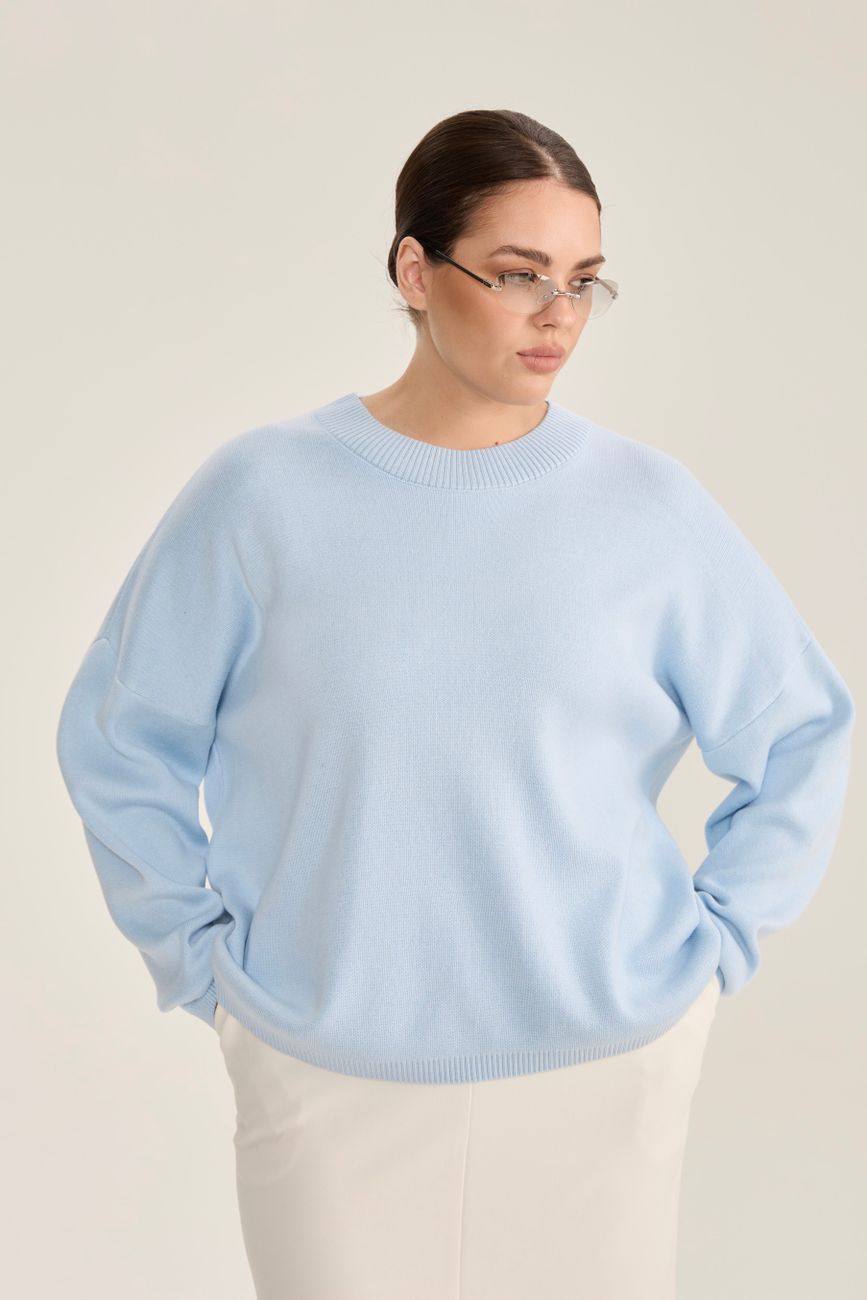 Джемпер вязаный с круглым вырезом, голубой