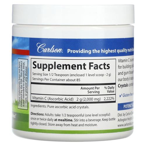 Carlson, Кристаллы витамина C, 170 г (6 унций)