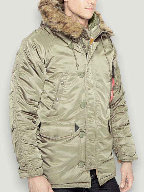 Куртка Аляска Alpha Slim Fit N-3B Parka (бежевая - dark khaki/orange)