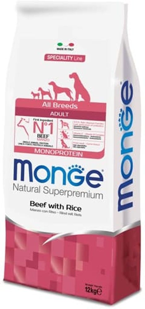 Сухой корм Monge Dog Speciality Line Monoprotein All Breeds Beef and Rice для взрослых собак всех пород с говядиной 12кг