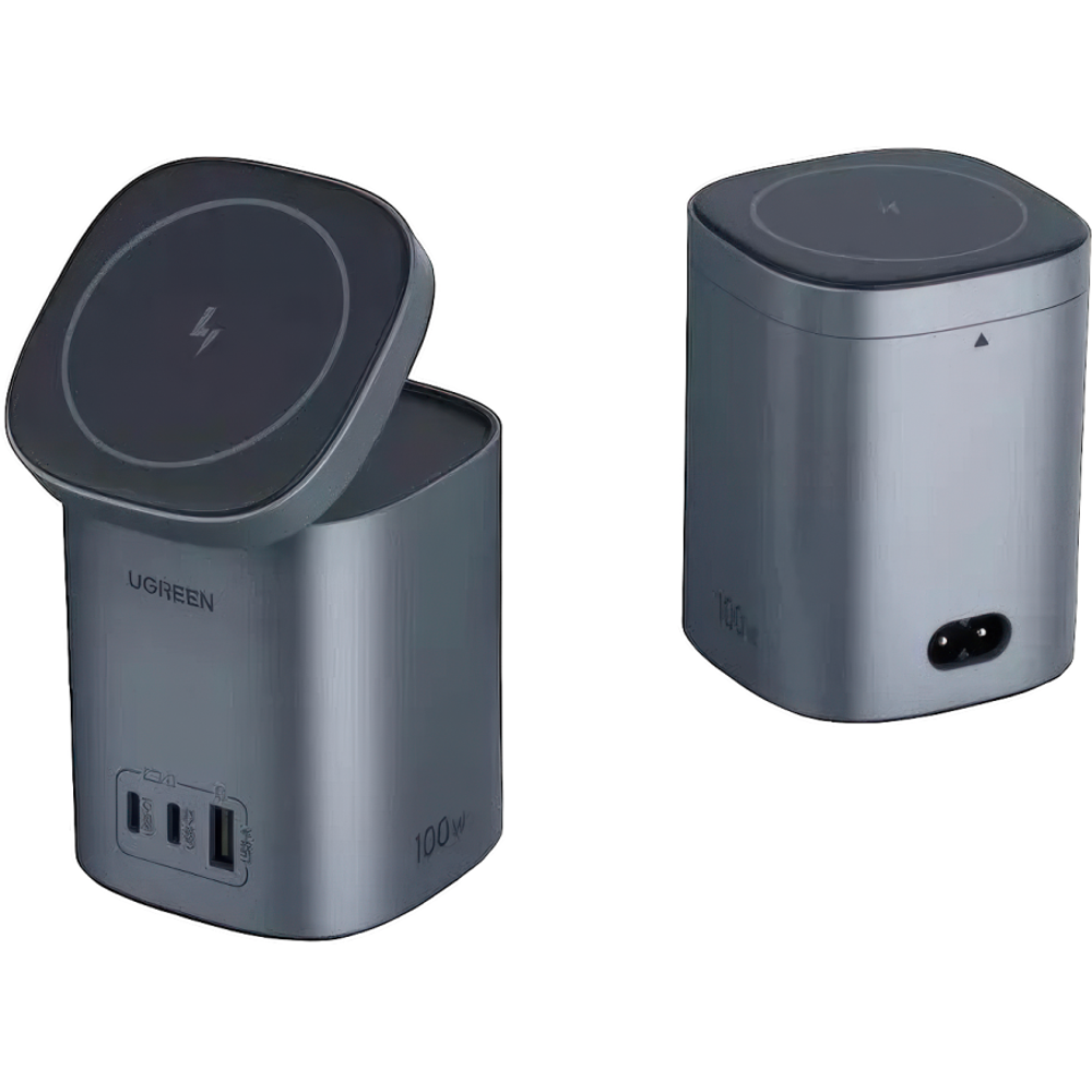 Зарядная станция MagSafe Ugreen Nexode мощностью 100 Вт (2 USB-C, USB-A) (GaN) (CD342) Беспроводная зарядка: Qi 15 Вт. Проводная зарядка: 2 USB-C, USB-A. Сертификация MFi. Есть поддержка PD, SFC 2.0 и SCP