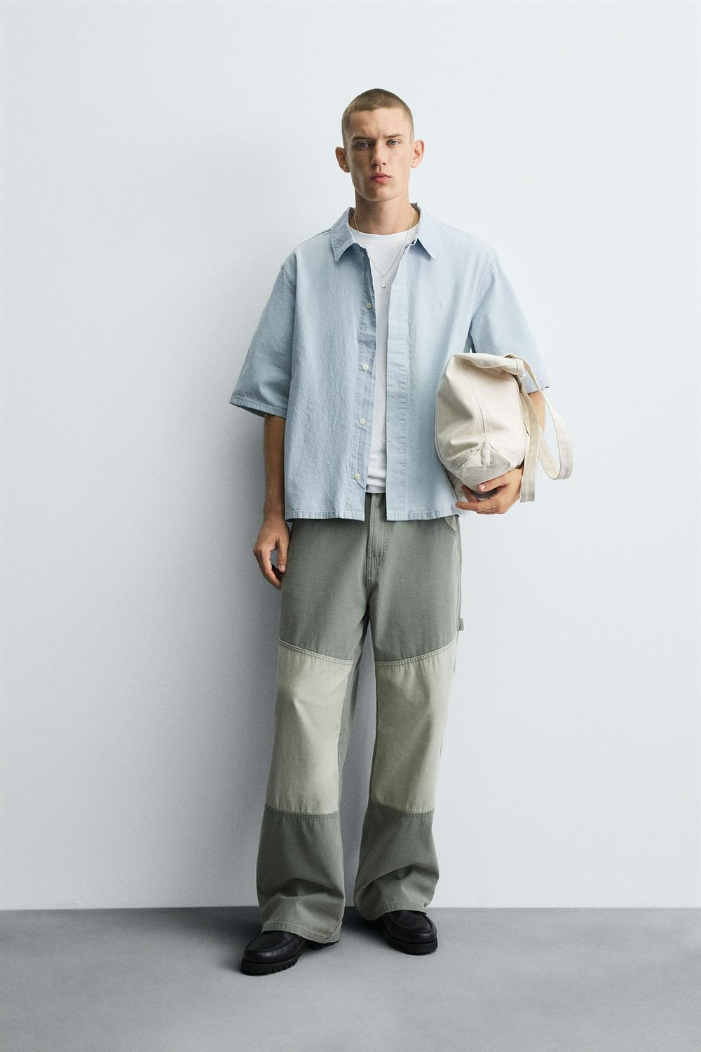 ZARА ДЖИНСОВАЯ РУБАШКА С ВЫШИВКОЙ, ГОЛУБОЙ