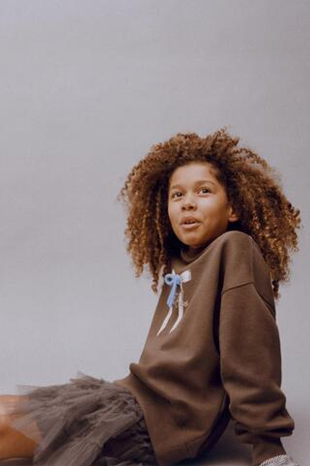 ZARA ТОЛСТОВКА С НАДПИСЬЮ И БАНТОМ, КОРИЧНЕВЫЙ