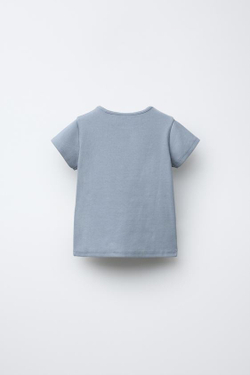 ZARA ФУТБОЛКА В РУБЧИК С ВЫШИВКОЙ «ЦВЕТЫ», ЦВЕТ ЛЬДА