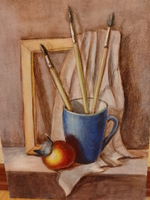 Картина "Айва", натюрморт. 30 см на 30 см. Акрил на картоне. Авторская живопись, оригинал.