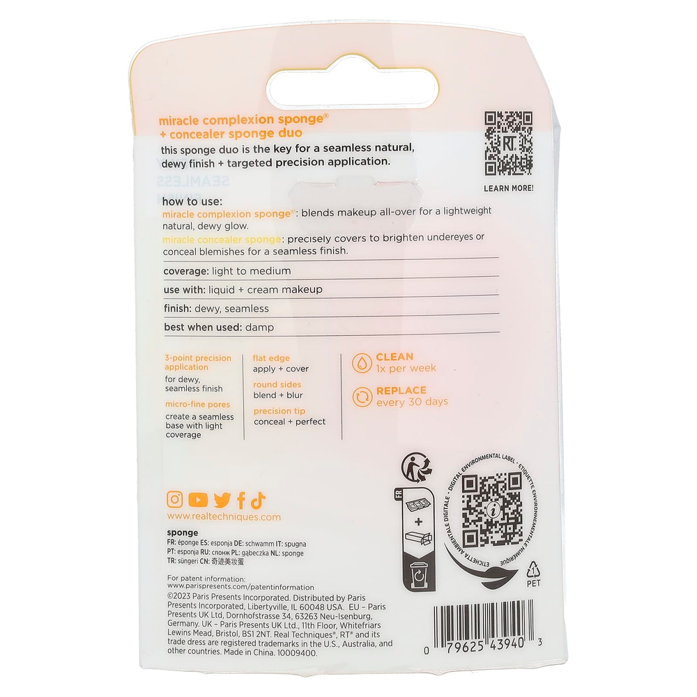 Real Techniques, Miracle Complexion Sponge® + спонж для консилера, 2 шт.