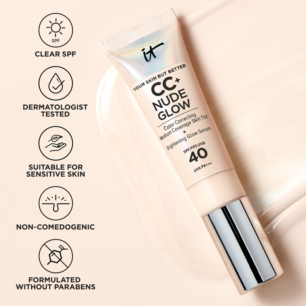 IT Cosmetics Your Skin But Better CC + Nude Glow - Осветляющий тональный крем SPF 40, 32 ml