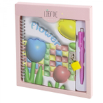 Блокнот в футляре, 18 см * 22 см, гребень, Alingar, мат.ламин, эффект 3D, ручка, замочек, диз. блок, линия, 45 л., "Тюльпаны", персиковый