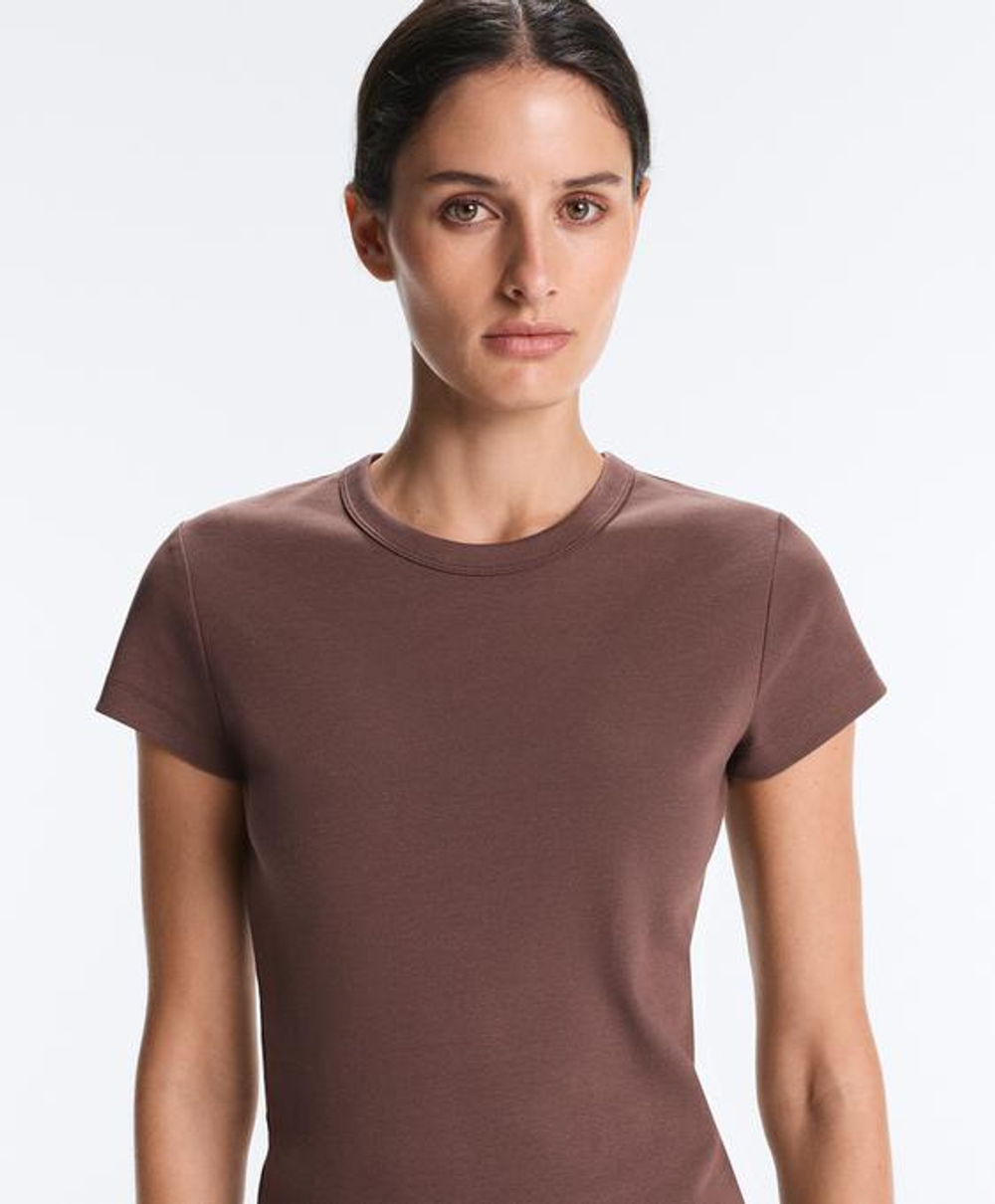 Oysho Футболка Rib Fit из смесового хлопка, коричневый